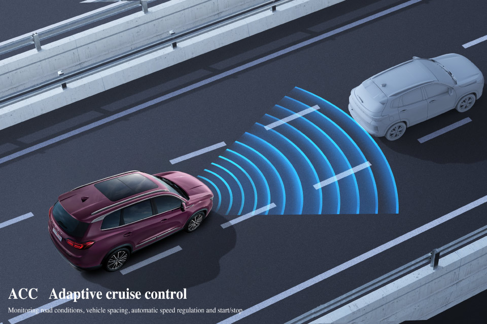 ACC: Monitorea el tráfico, copiando la velocidad del auto que se encuentra adelante, regulando así los cambios de velocidad de forma autónoma.